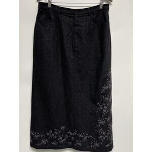 Vtg Eddie Bauer Skirt Sz 14 Gray Embroidered Wool Blend Maxi Whimsigoth Academia